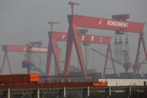 A view of Rongsheng Heavy Industries shipyard is seen in Nantong