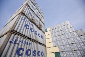 File photo of containers from COSCO in a port in Shanghai