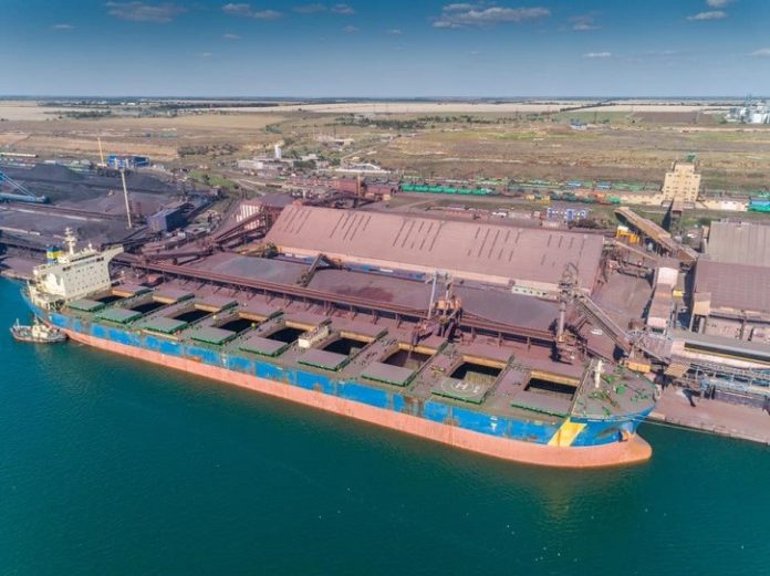 Three ships loaded with iron ore in Pivdenny port